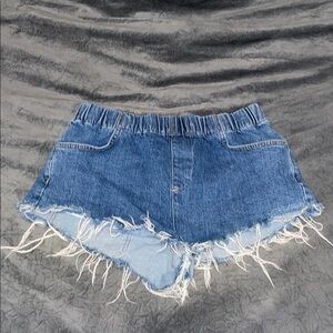 Forever 21 Blue Frayed Stretch Jean Shorts
